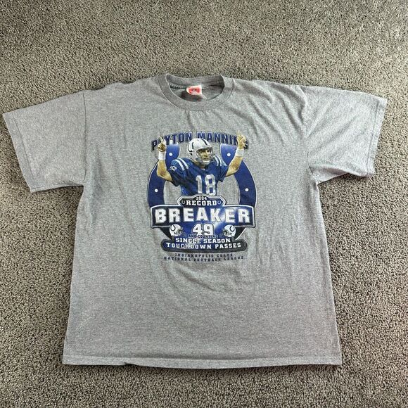 VINTAGE Indianapolis Colts Shirt Mens XL Gray Blue Payton Manning Record Breaker - Picture 1 of 10